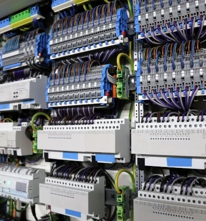 Building automation control cabinet with industrial I/O and wiring