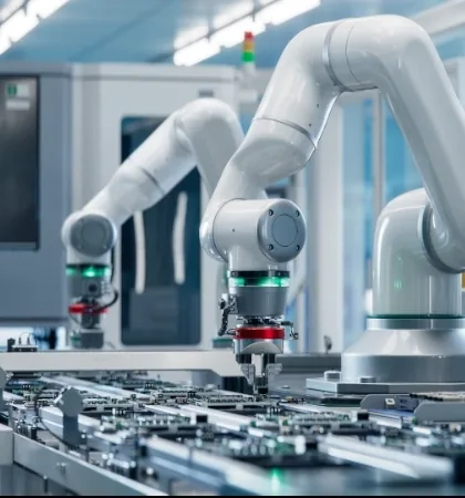 Robotic machine vision system inspecting circuit boards using industrial computer