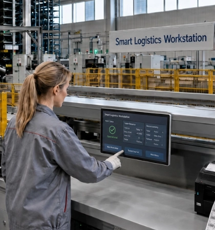 Woman working on a smart logistics line