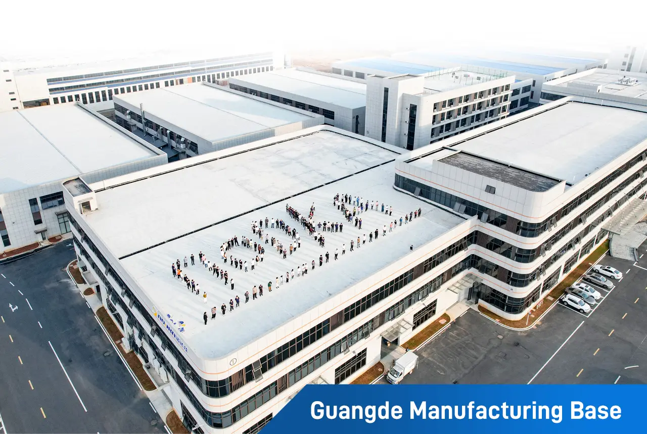 erial view of Nodka Guangde Manufacturing Base with employees forming the Nodka logo on the rooftop