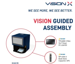 Nodka Vision X guided assembly solution with panel PC and capacitor UPS
