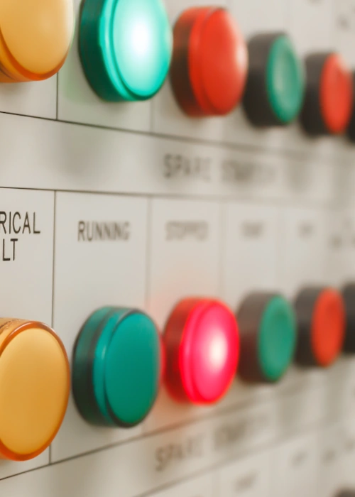 industrial control buttons on factory automation equipment panel