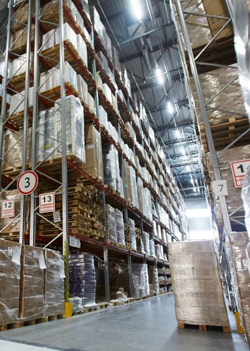 Warehouse storage aisle supporting smart logistics and industrial automation operations