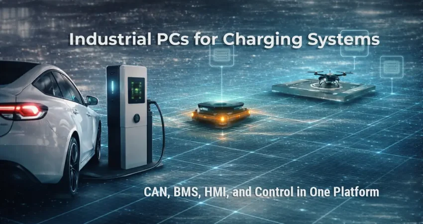 Industrial PCs for charging systems with CAN, BMS, HMI, and control in one platform