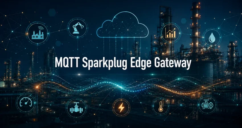 MQTT Sparkplug edge gateway graphic for industrial data connectivity and edge-to-cloud communication