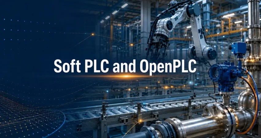 Soft PLC and OpenPLC running on industrial automation hardware in a robotic manufacturing facility