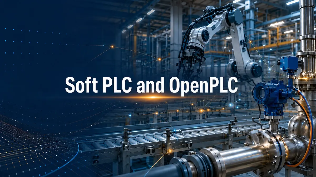 Soft PLC and OpenPLC running on industrial automation hardware in a robotic manufacturing facility